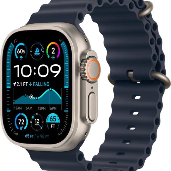 Apple - Watch Ultra 2 (GPS+Cellular) 49mm Titanium Case with Navy Ocean Band - Natural - (2024)