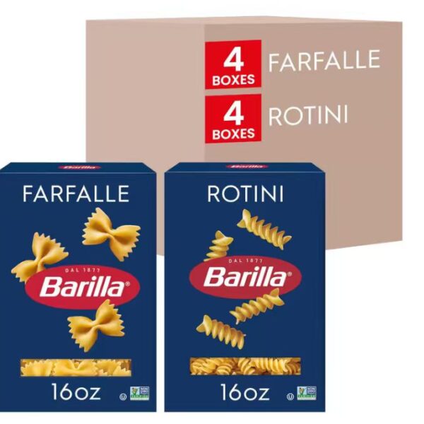 BARILLA Pasta Variety Pack, Farfalle & Rotini, 16 oz Boxes (8 Pack) - 8 Servings/Box, Made in Italy with Durum Wheat